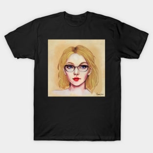 Pretty Blue Eyed Lady with Glasses T-Shirt